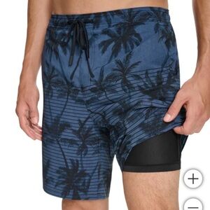 Kirkland Signature Men’s Swim Short - Blue Palm Trees